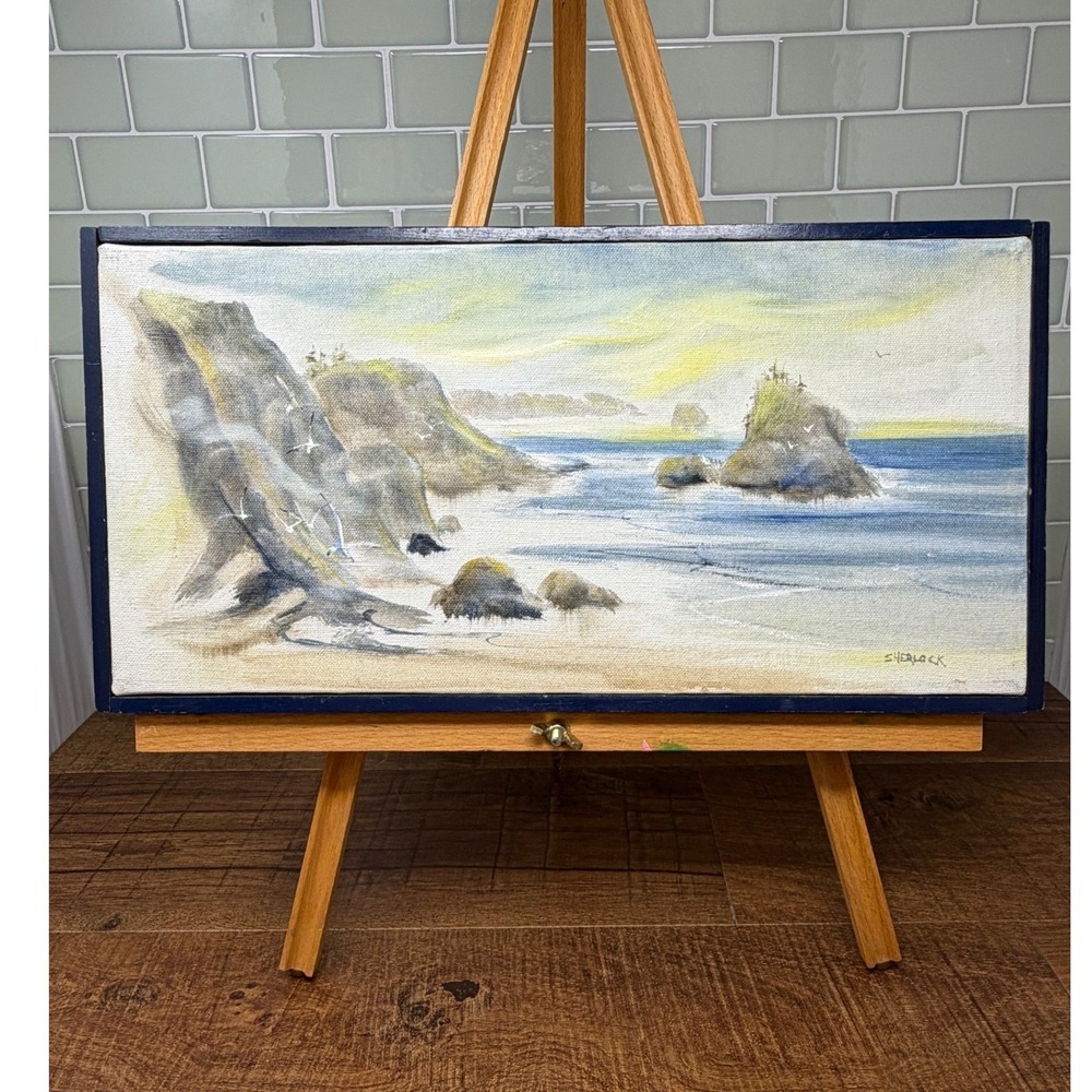 Vintage Original Signed Sherlock‎ Coastal Seascape Landscape Painting